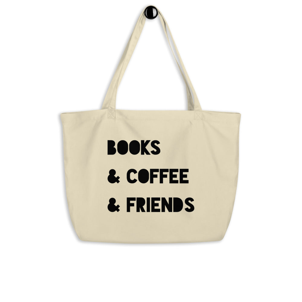 Books & Coffee & Friends Large organic tote bag