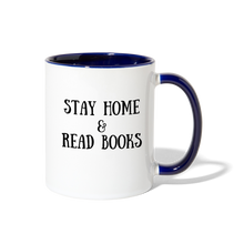 Load image into Gallery viewer, Stay Home &amp; Read Books Contrast Coffee Mug - white/cobalt blue
